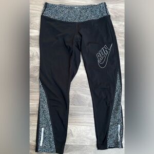 Nike Dri Fit Cropped Leggings Drawstring Running Reflector Strips Size Small S